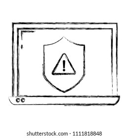 grunge shield caution sign inside laptop technology