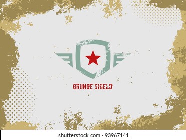 Grunge shield design element on grunge background.