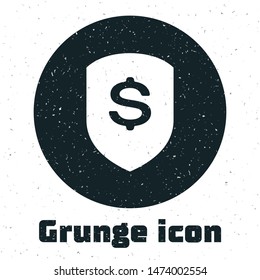 Grunge Shield and dollar icon isolated on white background. Security shield protection. Money security concept.  Vector Illustration