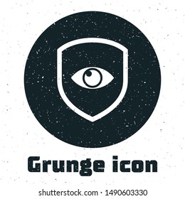 Grunge Shield and eye icon isolated on white background. Security, safety, protection, privacy concept.  Vector Illustration