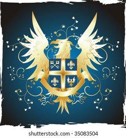Grunge shield with golden eagle and fleur-de-lis