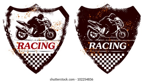 grunge shield with racing super bike and rider