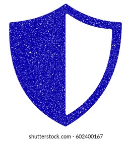 Grunge Shield rubber seal stamp watermark. Icon symbol with grunge design and unclean texture. Unclean vector blue sticker.