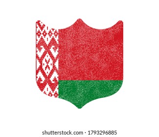 Grunge Shield Shaped Flag Weißrussland Stock Vektorgrafik auf weißem Hintergrund