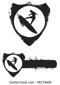 grunge shield with surfer jumping