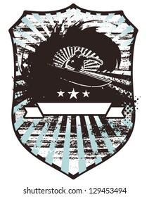 grunge shield with surfer riding