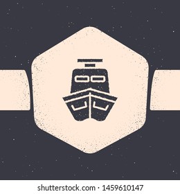 Grunge Ship icon isolated on grey background. Monochrome vintage drawing. Vector Illustration