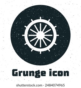 Grunge Ship steering wheel icon isolated on white background. Monochrome vintage drawing. Vector