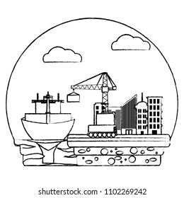 grunge ship transport and crane with container cargo
