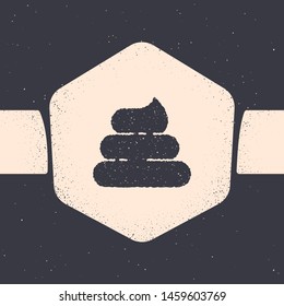 Grunge Shit icon isolated on grey background. Monochrome vintage drawing. Vector Illustration