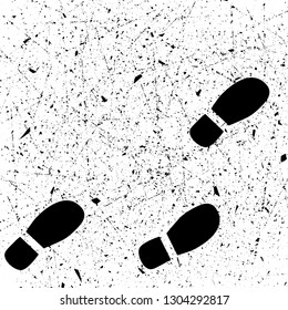 Grunge Shoe print, background. Vector illustration of human steps, footprints.