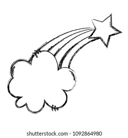 grunge shooting sparkly star with rainbow and cloud