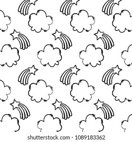 grunge shooting star with rainbow and cloud background
