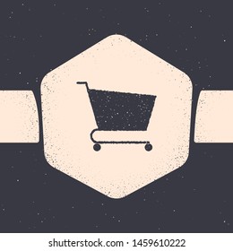 Grunge Shopping cart icon isolated on grey background. Online buying concept. Delivery service sign. Supermarket basket symbol. Monochrome vintage drawing. Vector Illustration