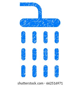 Grunge Shower icon with grunge design and unclean texture. Unclean vector blue pictogram for rubber seal stamp imitations and watermarks. Draft sticker shower symbol.