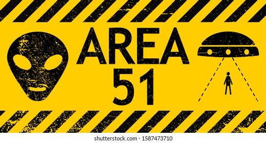 Grunge sign zone area 51 Nevada UFO vector sign warning of alien abduction UFO