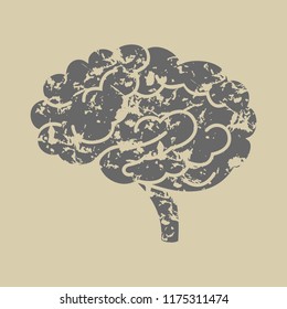 Grunge silhouette of brain vector icon.