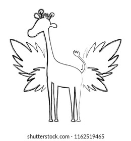 grunge silhouette giraffe with exotic leaves reserve