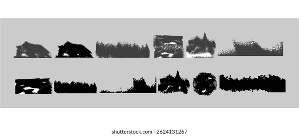 Grunge Silhouette Landscape Brush Stroke , Rough Textured Edge Design