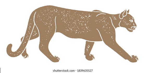 Grunge silhouette of a walking cougar