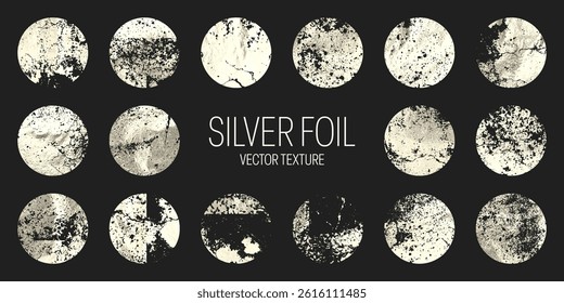 Grunge silver foil, shiny handmade circles. Golden glittering texture, pattern. Luxury shining hand drawn background. Wedding, greeting card decoration elements. Modern art. Vector illustration