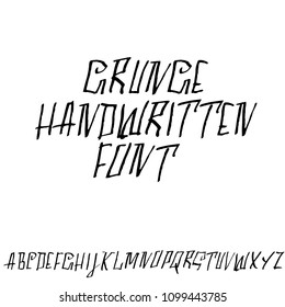 Grunge simple font. Modern dry brush ink letters. Handwritten alphabet. Vector illustration.