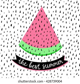 Grunge simple textured universal summer background. Vector  illustration with watermelon for invitation, poster, card or flyer. 