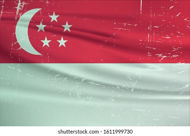 Grunge Singapore flag. Singapore flag with waving grunge texture. Vector background.