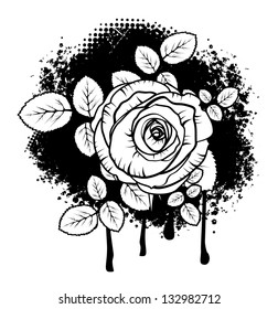Grunge Single Rose Design Over White Background