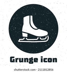 Grunge Skates icon isolated on white background. Ice skate shoes icon. Sport boots with blades. Monochrome vintage drawing. Vector