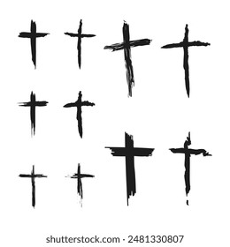 Grunge Sketch Cross Vector Set