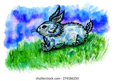 Grunge sketch of a cute rabbit, hand drawn illustration.