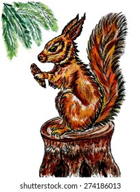 Grunge sketch of a cute squirrel, hand drawn illustration.