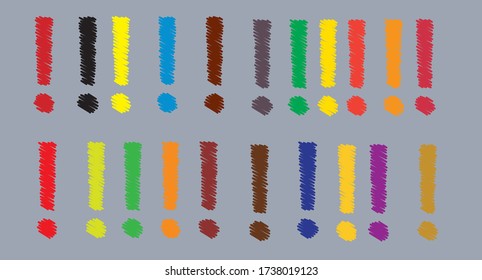 grunge sketch exclamation marks, hand drawn exclamation marks set.