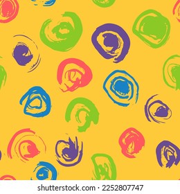 Grunge Sketch Hand Drawn Brush Circles Vector Seamless Pattern