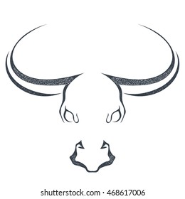 Grunge sketch silhouette a head angry bull on a white background. Stock vector illustration.