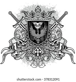 grunge skull coat of arms