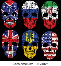 grunge skull coat of arms with flags