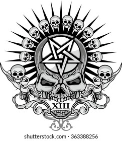 grunge skull coat of arms,  pentagram