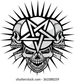 grunge skull coat of arms,  pentagram