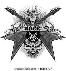 grunge skull  with guitars coat of arms