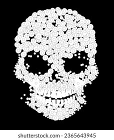 Grunge skull head, black and white color. Day of the dead and Halloween horror icon. Vector illustration 