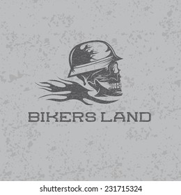 grunge skull in helmet with flame concept vector design template