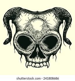grunge skull with horn isolated