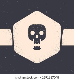 Grunge Skull icon isolated on grey background. Happy Halloween party. Monochrome vintage drawing. Vector Illustration