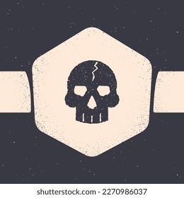 Grunge Skull icon isolated on grey background. Pirate captain. Happy Halloween party. Monochrome vintage drawing. Vector