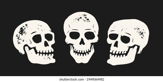 Grunge skull set. Skeleton symbol vector illustration