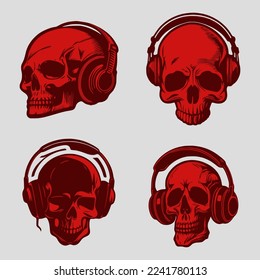 Grunge skull wearing big headphone vector
