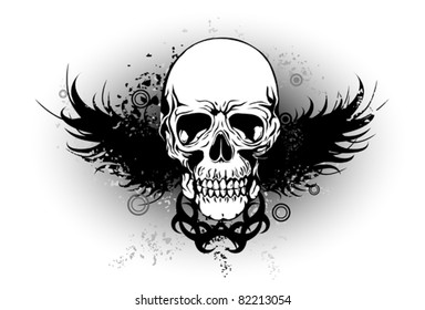 grunge skull with wing