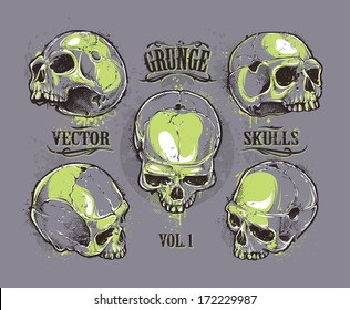 Grunge skulls vector set. Hand-drawn skulls. Vector illustration.